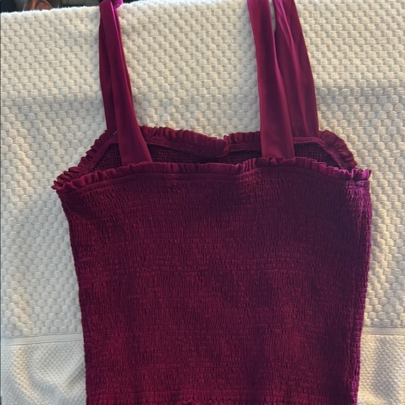 Bar III Red Smocked Tie Front Tank Top - Picture 3 of 5